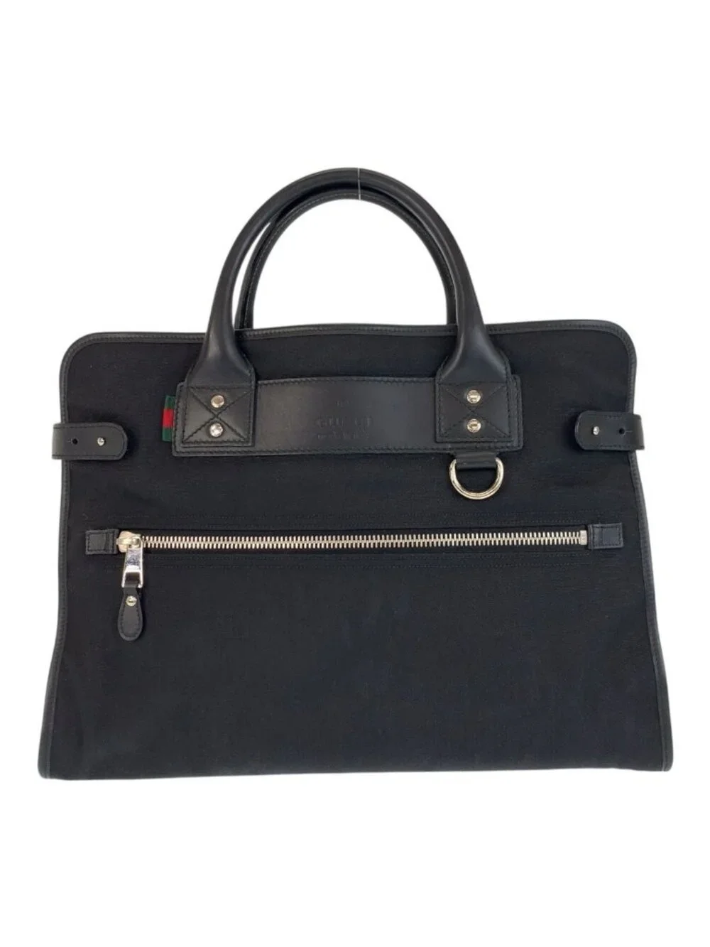 Gucci Sherry Line Black Silver Nylon Leather Business Briefcase